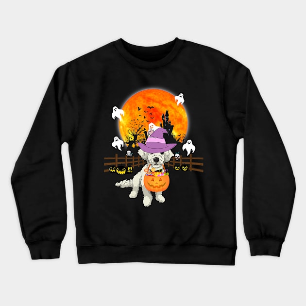 Poodle Dog Witch Halloween Pumpkin Crewneck Sweatshirt by IainDodes